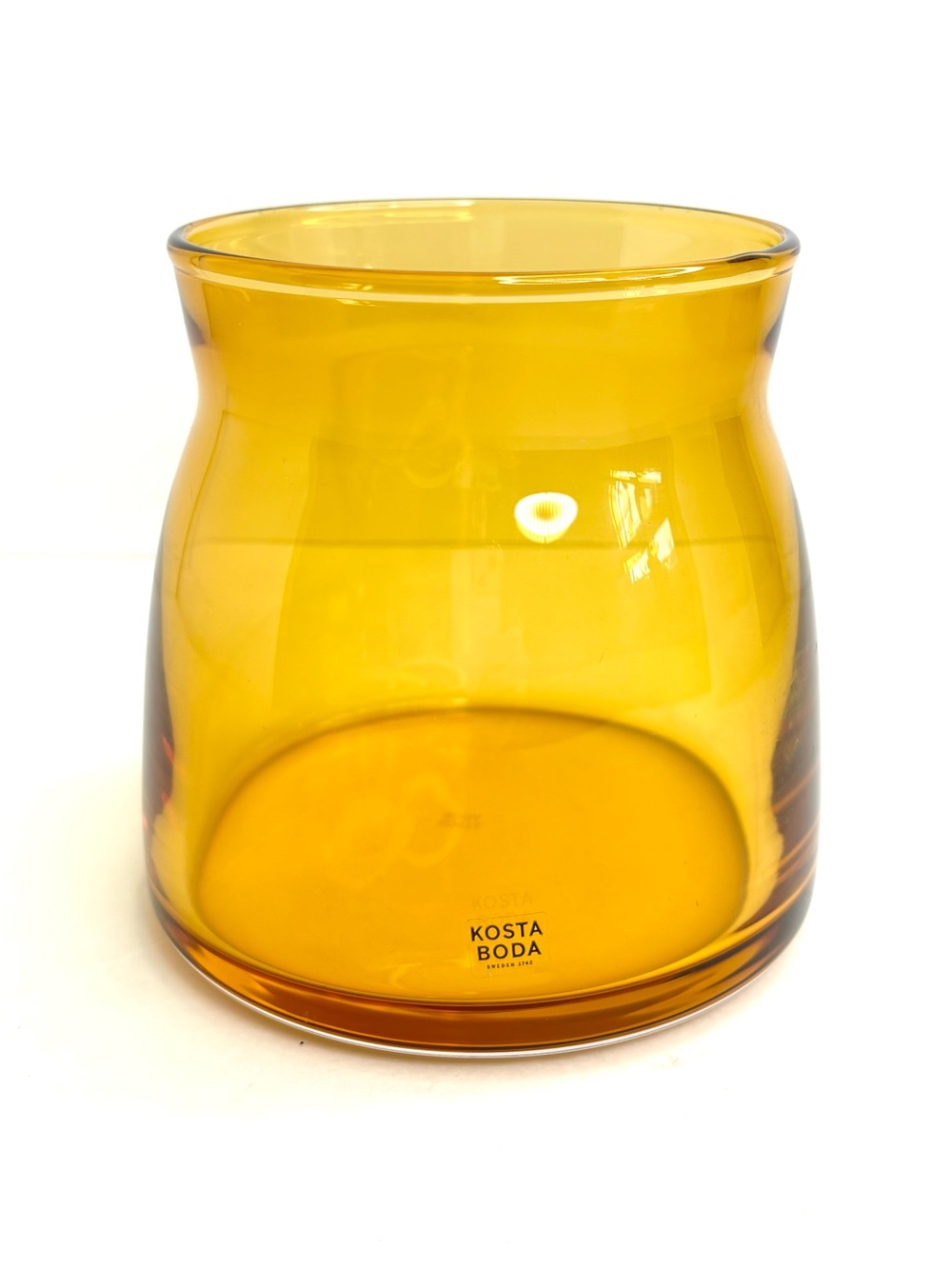 Kosta Boda Sweden Honey Amber-Toned Sculptural Minimalist‎ Blown Art Glass Vase